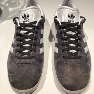 Adidas Gazelle gray and white strip suede